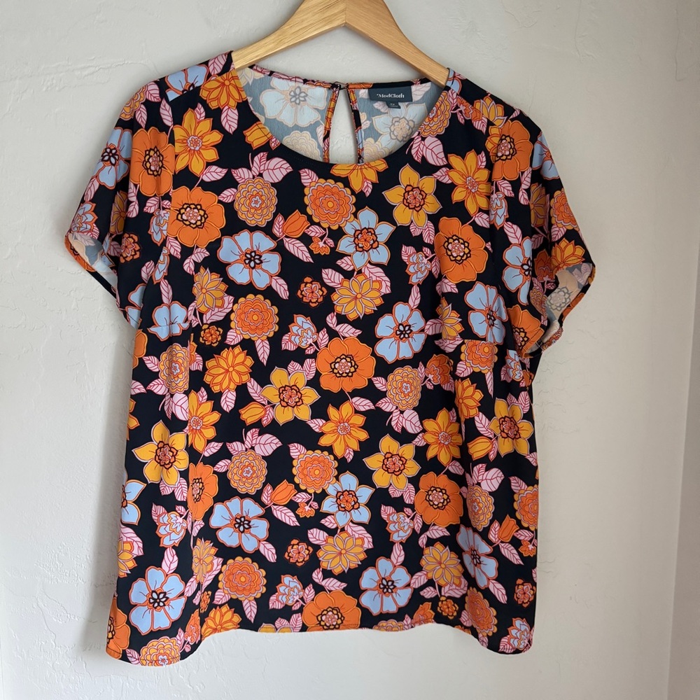 Modcloth Tops Womens Multicolor‎ Florals Short Sleeve Blouse Size 1x